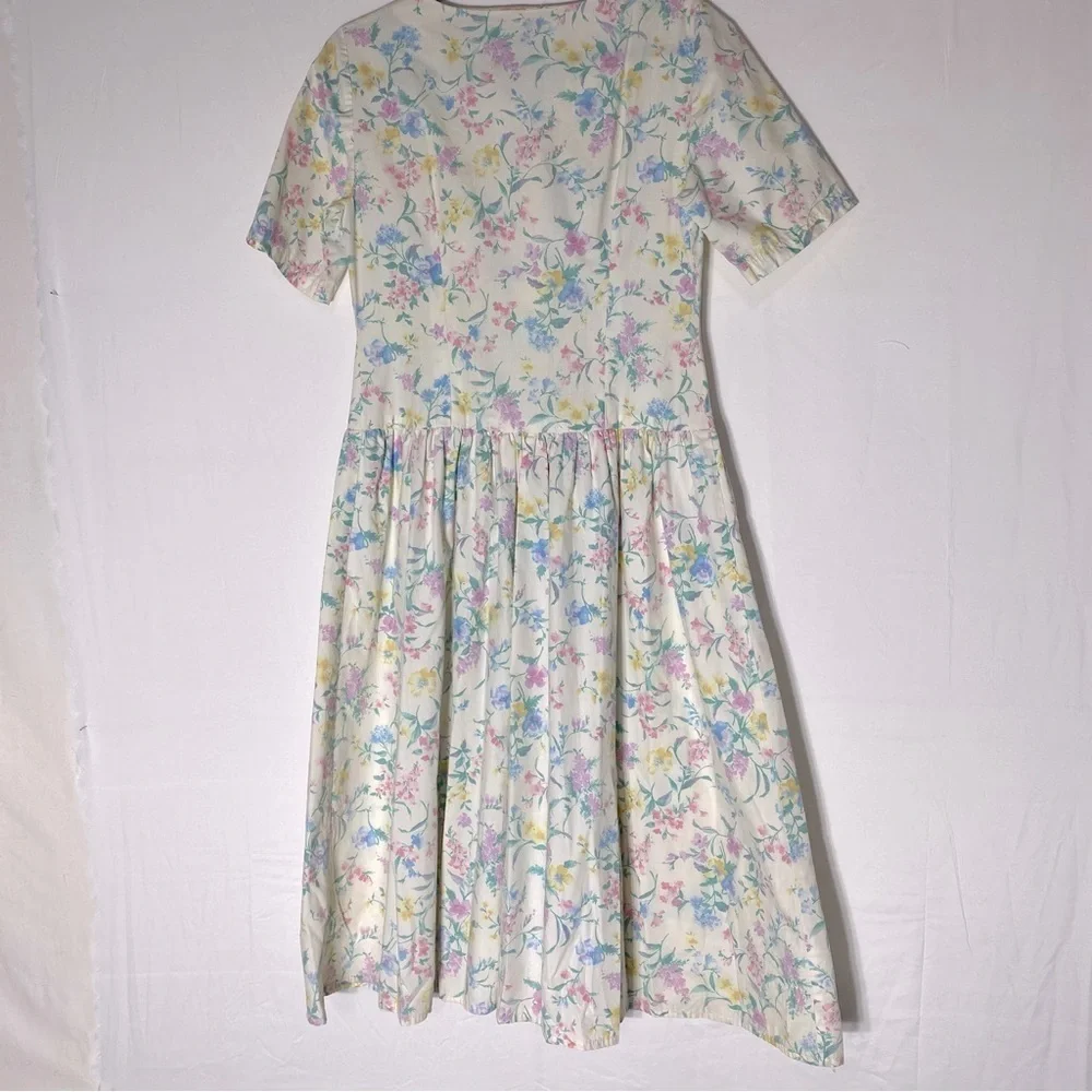 Vintage Handmade Pastel Floral Cottagecore Peasant Garden Tea Party Dress M - Picture 15 of 16
